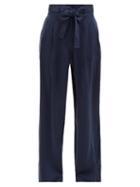 Matchesfashion.com Asceno - The Rivello Wide-leg Silk-satin Trousers - Womens - Navy