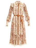 Matchesfashion.com Zimmermann - Lucky Lace-trimmed Floral-print Silk Shirt Dress - Womens - Cream Multi