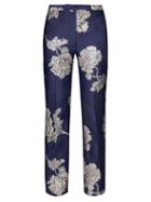 Matchesfashion.com Alexander Mcqueen - Floral Jacquard Straight Leg Trousers - Womens - Navy Multi
