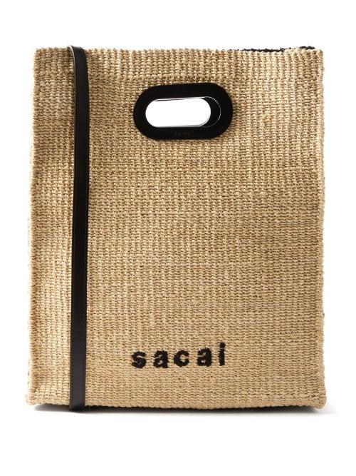 Sacai - Abaka Logo-embroidered Raffia Tote Bag - Womens - Black Cream