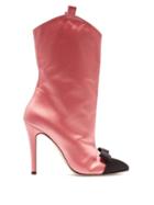 Matchesfashion.com Alessandra Rich - Bow Front Point Toe Satin Ankle Boots - Womens - Pink Multi