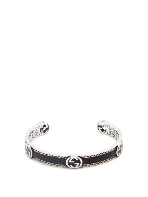 Gucci - Gg-logo Enamelled Sterling-silver Bracelet - Mens - Silver
