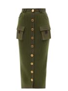 Balmain - Cargo-pocket Ribbed Wool-jersey Pencil Skirt - Womens - Khaki