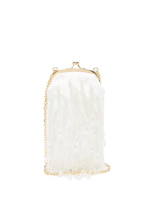 Matchesfashion.com Erdem - Bead-embroidered Mikado Clutch - Womens - White Multi