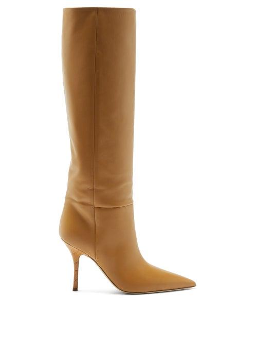Matchesfashion.com Paris Texas - Mama Croc-effect Heel Leather Knee-high Boots - Womens - Tan