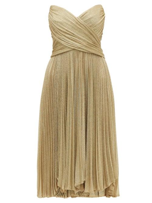 Matchesfashion.com Maria Lucia Hohan - Kaira Tie Back Sweetheart Neckline Metallic Dress - Womens - Gold