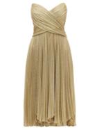 Matchesfashion.com Maria Lucia Hohan - Kaira Tie Back Sweetheart Neckline Metallic Dress - Womens - Gold