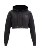Adidas By Stella Mccartney - Cropped Organic Cotton-blend Hooded Sweatshirt - Womens - Black