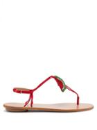 Matchesfashion.com Aquazzura - Patillita Beaded Leather Sandals - Womens - Red Multi