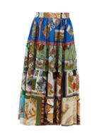 Ladies Rtw Rianna + Nina - Patchwork Vintage-silk Midi Skirt - Womens - Multi
