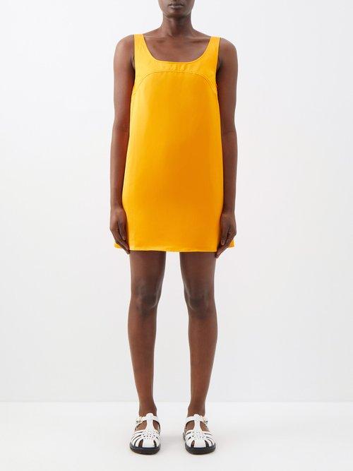Frame - Square-neck Twill Mini Dress - Womens - Orange