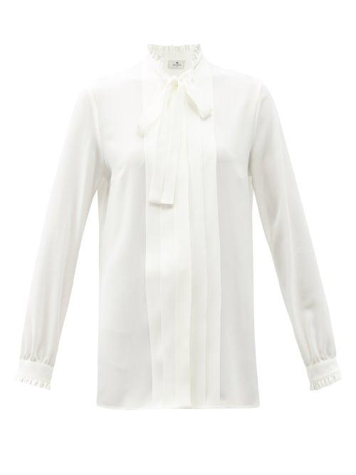Matchesfashion.com Etro - Sardegna Tie-neck Pleated Silk Blouse - Womens - White