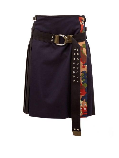 Matchesfashion.com La Fetiche - Hand Pleated Wool Kilt Skirt - Womens - Black Navy
