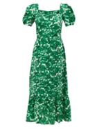 Matchesfashion.com Hvn - Fromer Farm-print Silk-crepe Dress - Womens - Green Print
