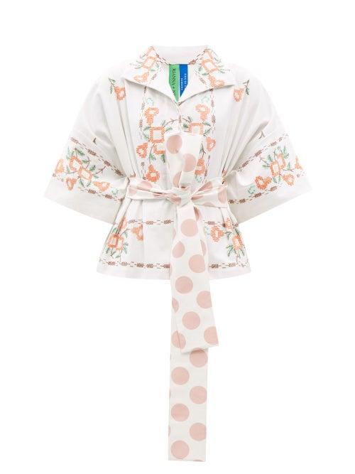 Ladies Rtw Rianna + Nina - Kendima Belted Embroidered Cotton Blouse - Womens - Multi