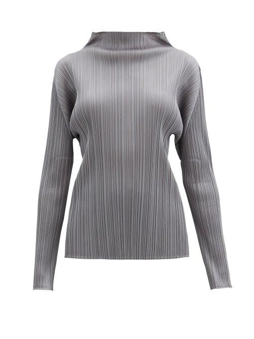 Matchesfashion.com Pleats Please Issey Miyake - High-neck Technical-pleated Top - Womens - Dark Grey