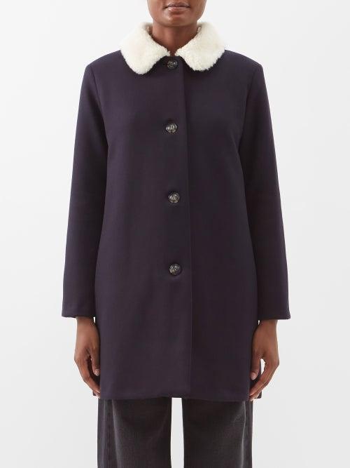 A.p.c. - New Doll Fleece-collar Wool-blend Coat - Womens - Navy