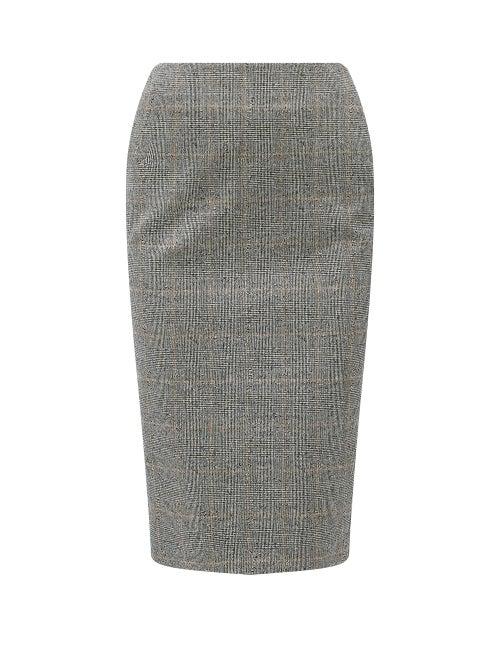 Matchesfashion.com Alexander Mcqueen - High-rise Prince Of Wales-check Pencil Skirt - Womens - Grey Multi