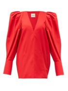 Matchesfashion.com Khaite - Connie Puff Sleeve Cotton Top - Womens - Red