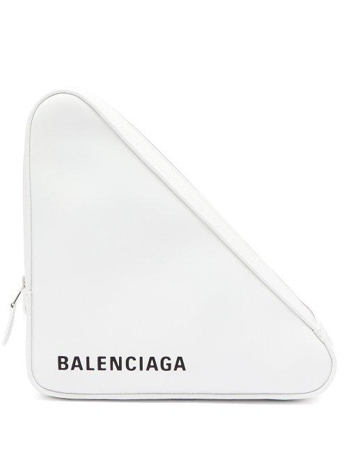Matchesfashion.com Balenciaga - Triangle Pochette M Leather Clutch - Womens - White Black