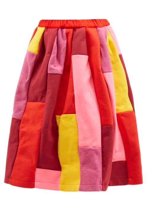 Comme Des Garons Comme Des Garons - Patchwork Felt Midi Skirt - Womens - Red Multi