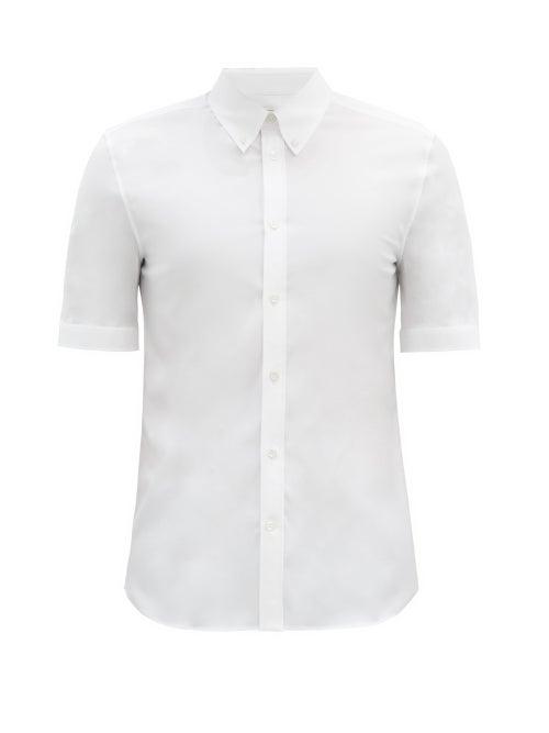 Matchesfashion.com Alexander Mcqueen - Short-sleeved Cotton-blend Poplin Shirt - Mens - White