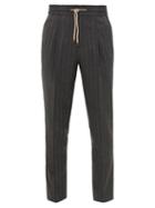 Matchesfashion.com Brunello Cucinelli - Drawstring-waist Pinstriped Wool-crepe Trousers - Mens - Charcoal