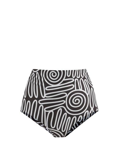 Matchesfashion.com Mara Hoffman - Lydia High-rise Squiggle-print Bikini Briefs - Womens - Black White