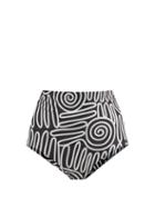 Matchesfashion.com Mara Hoffman - Lydia High-rise Squiggle-print Bikini Briefs - Womens - Black White