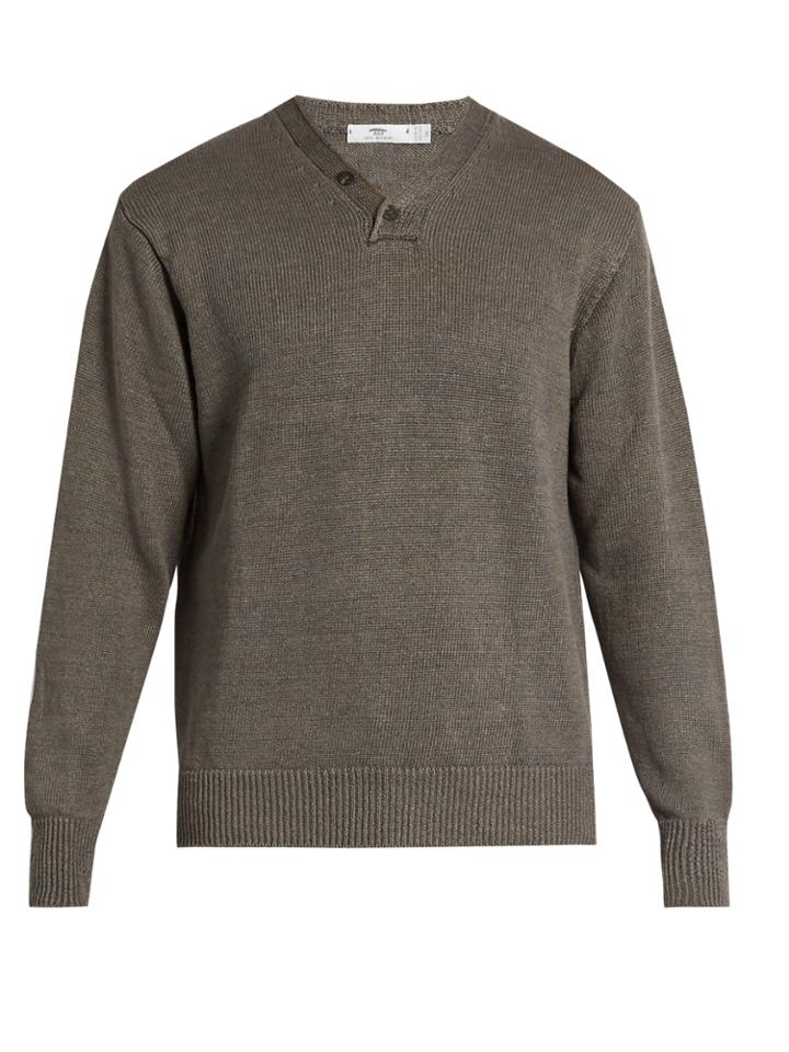 Inis Meáin Hurler V-neck Linen Sweater