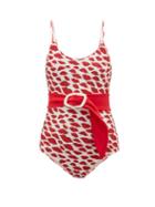Matchesfashion.com Adriana Degreas - Bacio Lip Print Belted Swimsuit - Womens - Red White