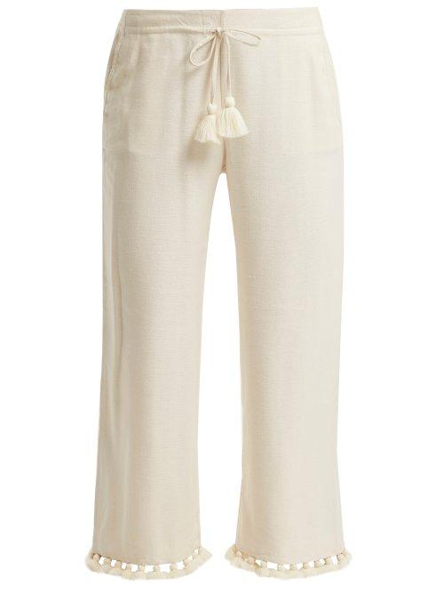 Matchesfashion.com Figue - Felipe Tassel Hem Silk Blend Trousers - Womens - Ivory