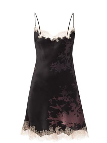 Ladies Lingerie Carine Gilson - Bird-print Silk-satin Short Slip Dress - Womens - Black