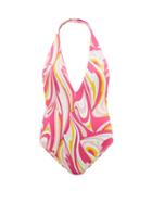 Ladies Beachwear Emilio Pucci - Plunge-neck Printed Swimsuit - Womens - Pink Print