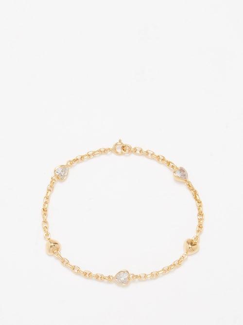 Theodora Warre - Crystal & Gold-plated Heart Chain Bracelet - Womens - Gold Multi