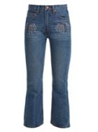 Bliss And Mischief Sunrise-embroidered High-rise Cropped Jeans