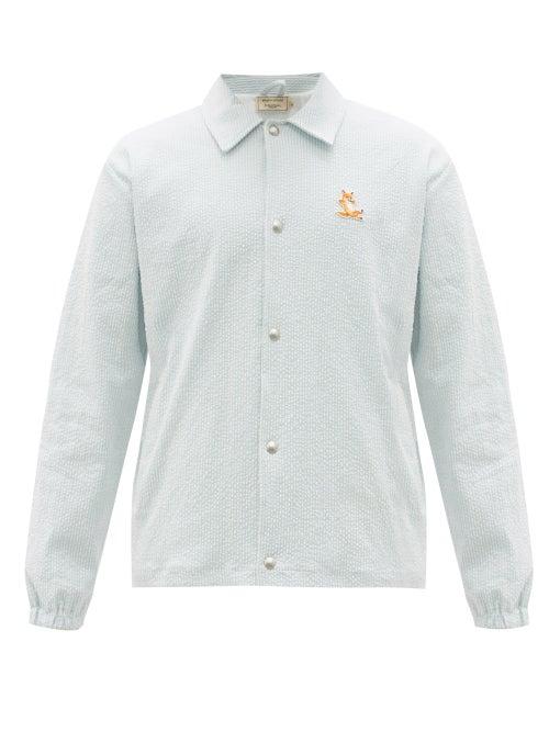 Matchesfashion.com Maison Kitsun - Chillax Fox-patch Cotton-blend Shirt Jacket - Mens - Light Blue