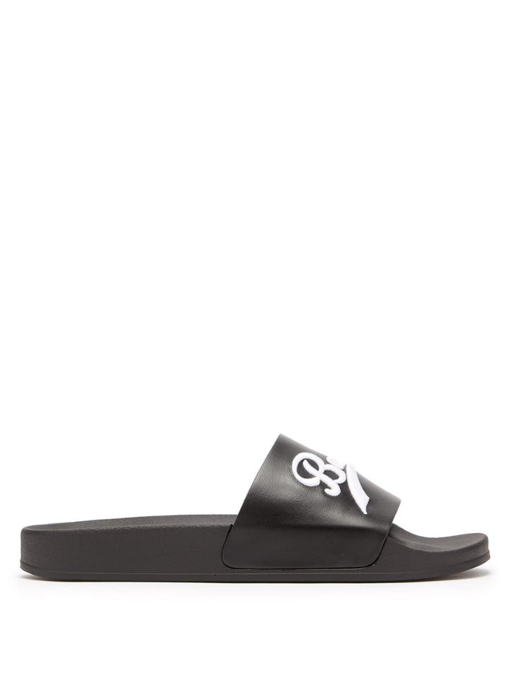 Balmain Logo-embroidered Leather Slides