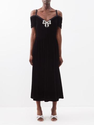 Saloni - Clementine Crystal-bow Velvet Dress - Womens - Black
