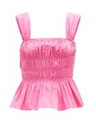 Staud - Ida Shirred Cotton-blend Poplin Top - Womens - Pink