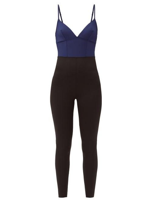 Matchesfashion.com Ernest Leoty - Ilona V-neck Darted-bodice Jersey Jumpsuit - Womens - Navy Multi