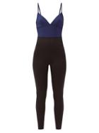 Matchesfashion.com Ernest Leoty - Ilona V-neck Darted-bodice Jersey Jumpsuit - Womens - Navy Multi