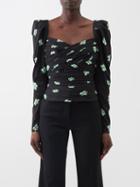 Self-portrait - Pansy-print Wrapped-bust Top - Womens - Multi