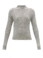 Ladies Rtw Jil Sander - Stand-neck Ribbed Cotton-mouline Sweater - Womens - Grey White