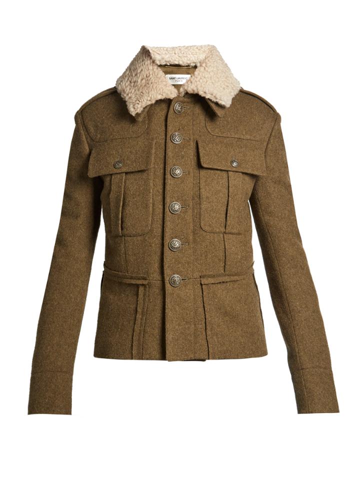 Saint Laurent Shearling-collar Gabardine Parka