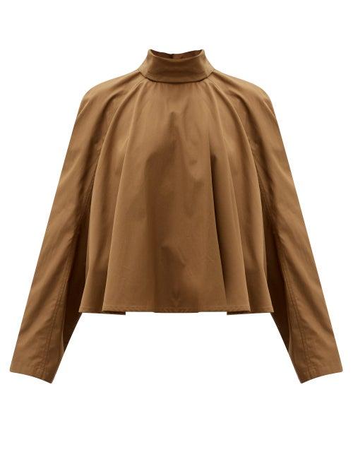 Matchesfashion.com Lemaire - High-neck Cotton-poplin Blouse - Womens - Brown
