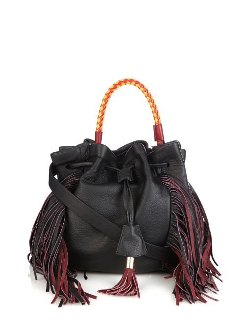 Sara Battaglia Jasmine Medium Fringed Leather Bucket Bag