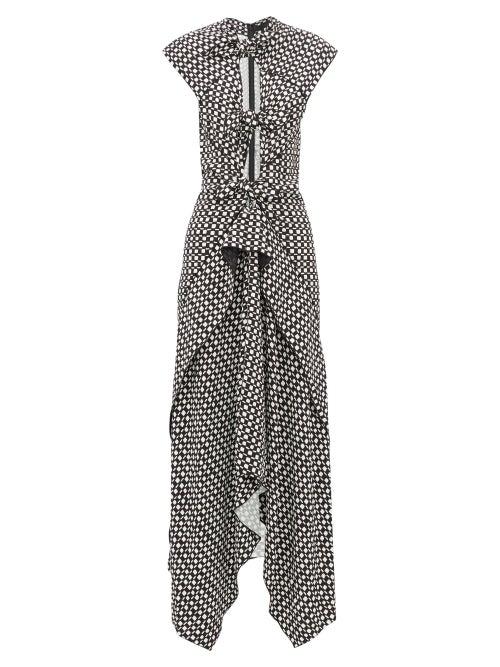 Matchesfashion.com Proenza Schouler - Knotted Cut Out Checked Maxi Dress - Womens - Black White