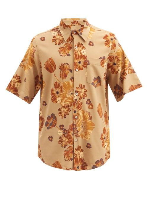 Matchesfashion.com Ami - Floral-print Short-sleeve Shirt - Mens - Beige