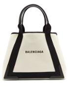 Balenciaga - Cabas M Logo-print Leather-trim Canvas Bag - Womens - Black Cream